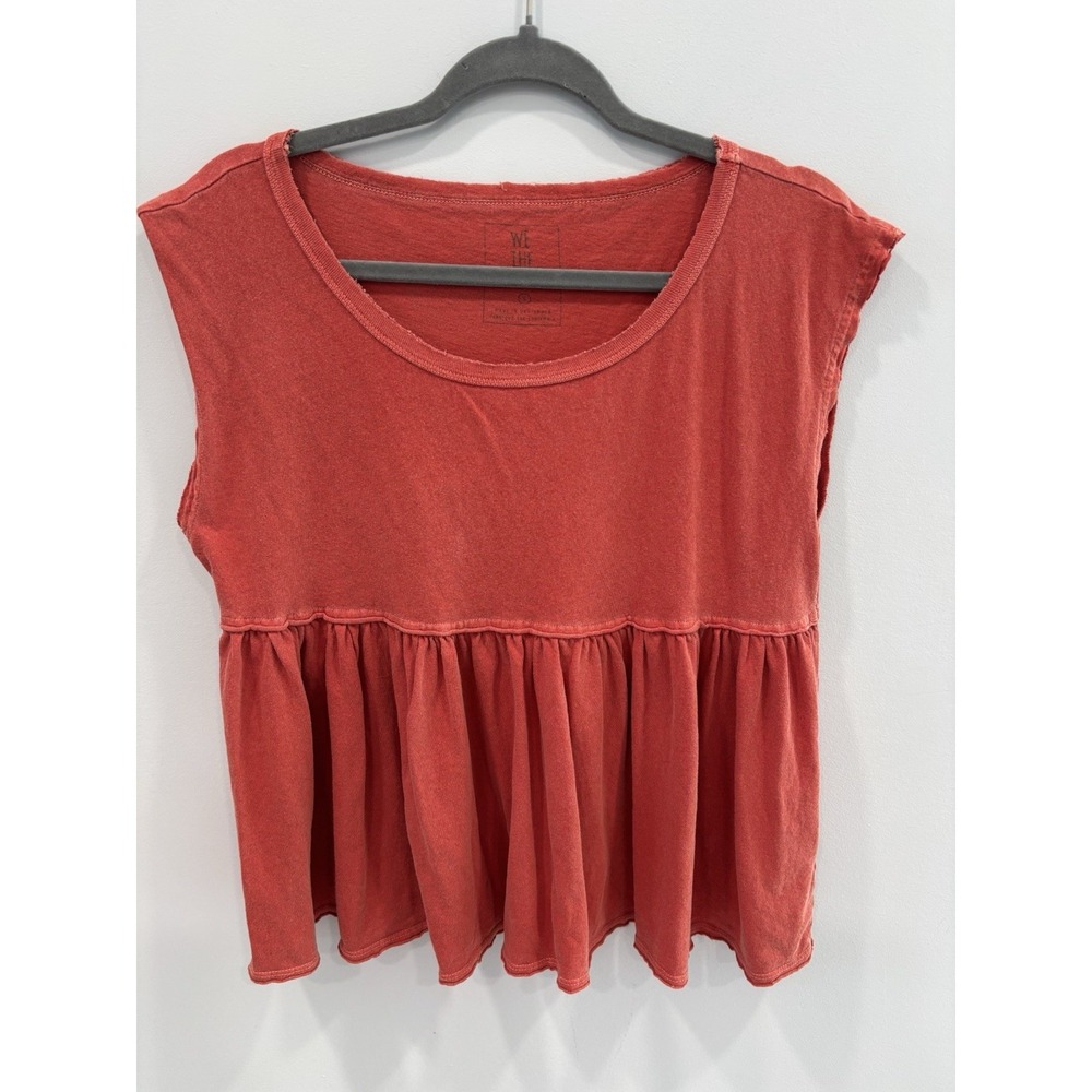 We The Free Coral Babydoll Peplum Top Small Cotton Flowy Casual Boho Hippie